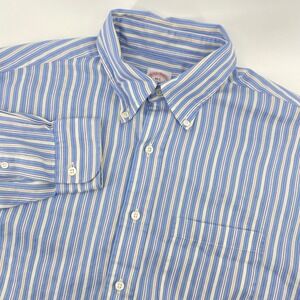 Brooks Brothers Button Down Shirt Mens M/L Blue Striped Italian Fabric